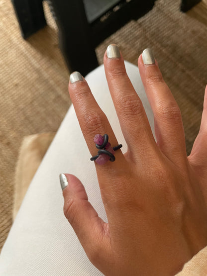 Raw Ruby Flower Ring